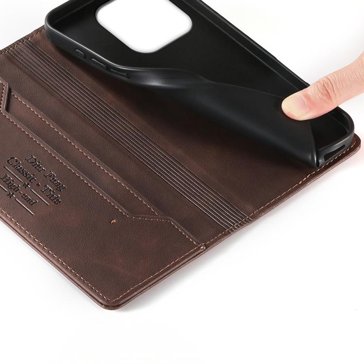 For Realme 16 Pro+ 5G Dierfeng Metal Snap Magnetic RFID Vegan Leather Phone Case