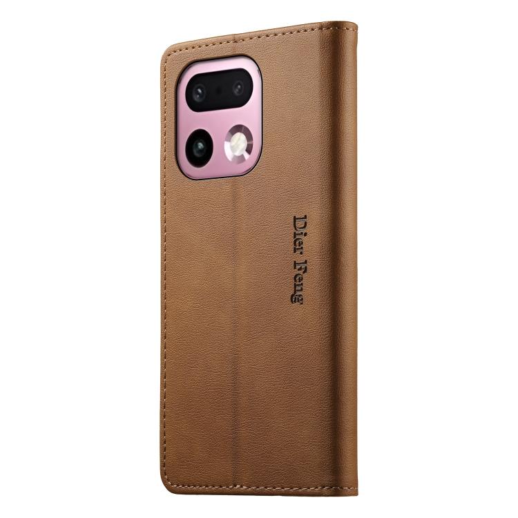 For Realme 16 Pro+ 5G Dierfeng Metal Snap Magnetic RFID Vegan Leather Phone Case