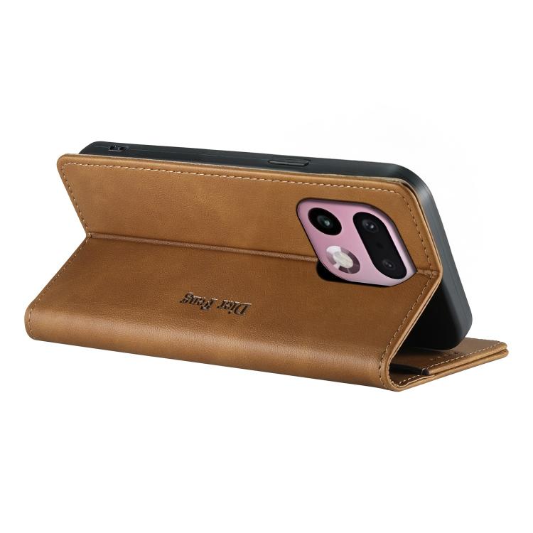 For Realme 16 Pro+ 5G Dierfeng Metal Snap Magnetic RFID Vegan Leather Phone Case