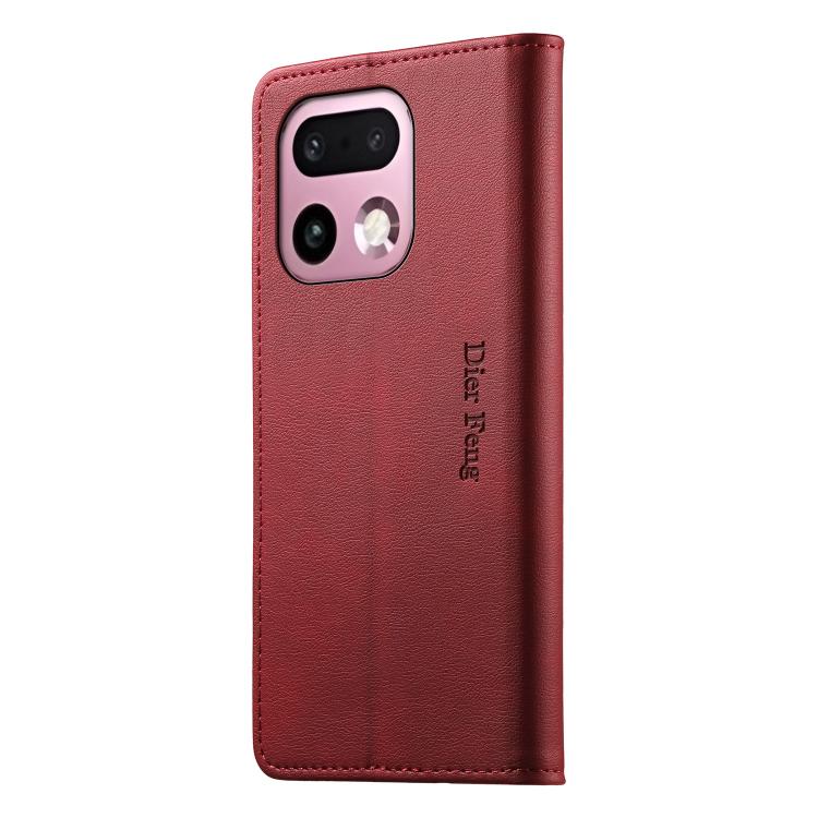 For Realme 16 Pro+ 5G Dierfeng Metal Snap Magnetic RFID Vegan Leather Phone Case