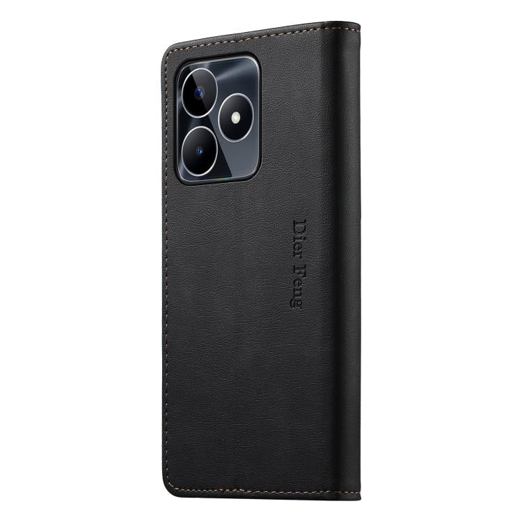 For Realme C53 / Narzo N53 Dierfeng Metal Snap Magnetic RFID Vegan Leather Phone Case