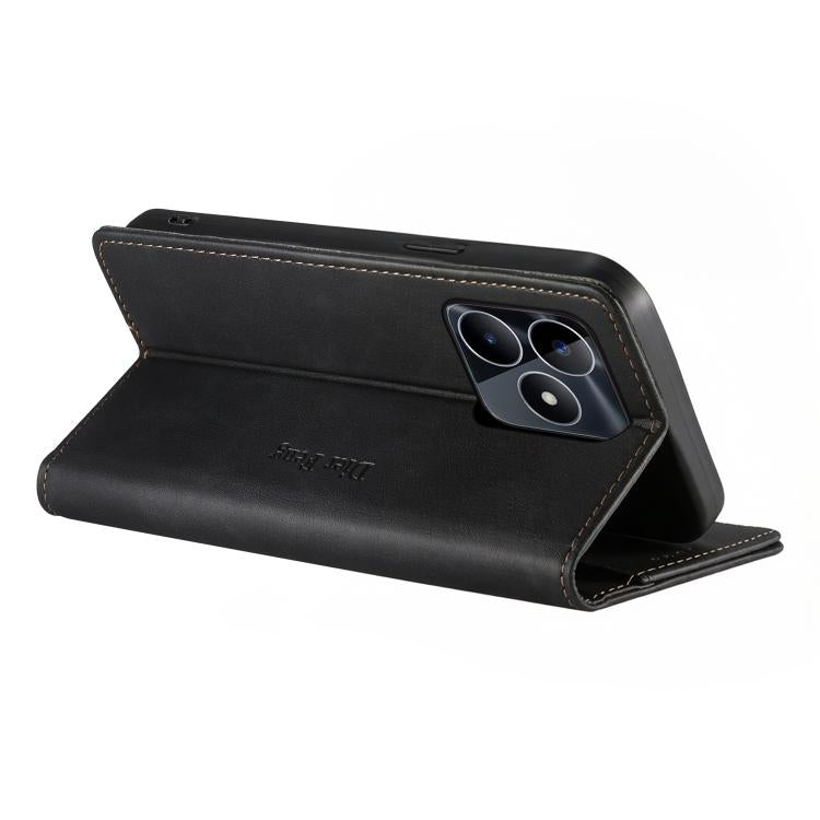 For Realme C53 / Narzo N53 Dierfeng Metal Snap Magnetic RFID Vegan Leather Phone Case