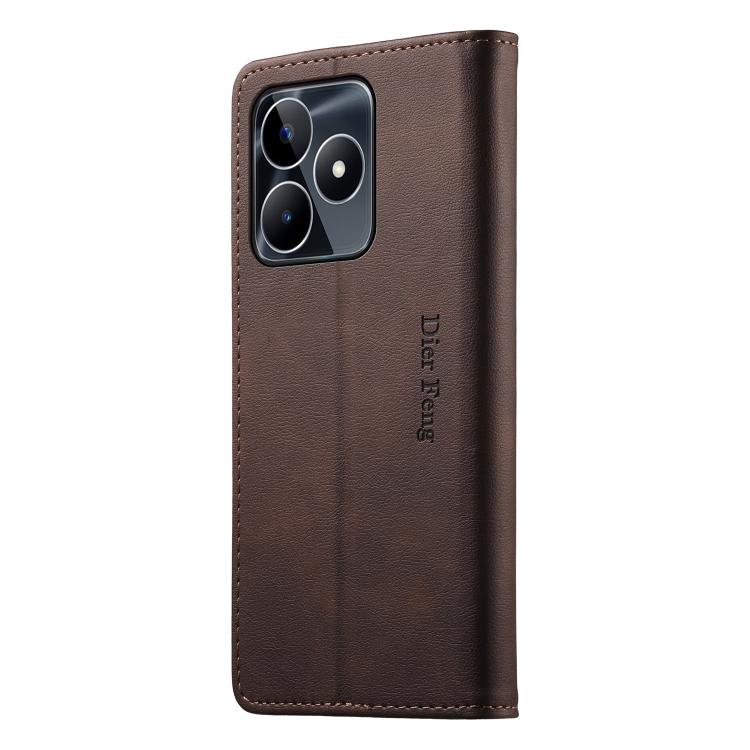 For Realme C53 / Narzo N53 Dierfeng Metal Snap Magnetic RFID Vegan Leather Phone Case