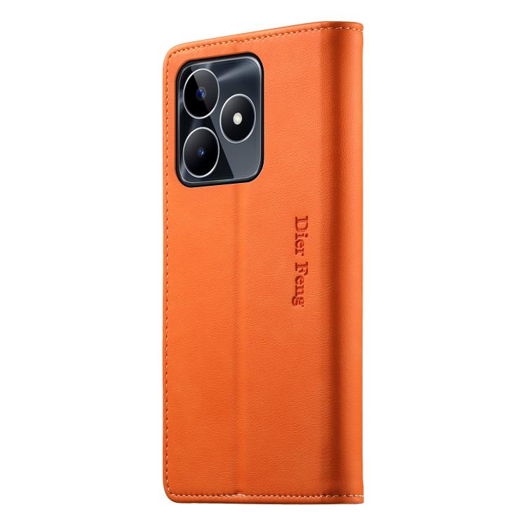 For Realme C53 / Narzo N53 Dierfeng Metal Snap Magnetic RFID Vegan Leather Phone Case