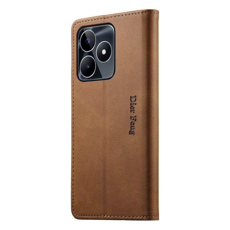For Realme C53 / Narzo N53 Dierfeng Metal Snap Magnetic RFID Vegan Leather Phone Case