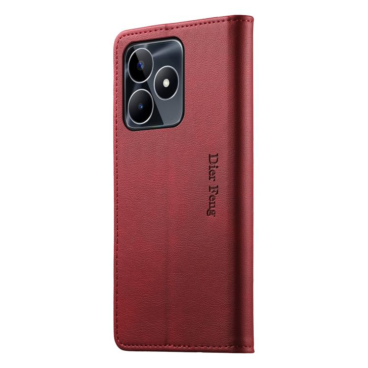 For Realme C53 / Narzo N53 Dierfeng Metal Snap Magnetic RFID Vegan Leather Phone Case