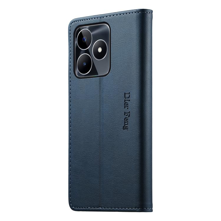 For Realme C53 / Narzo N53 Dierfeng Metal Snap Magnetic RFID Vegan Leather Phone Case