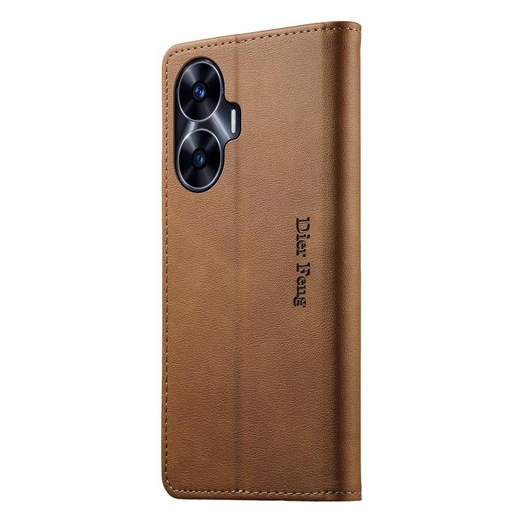 For Realme C55 / Narzo N55 Dierfeng Metal Snap Magnetic RFID Vegan Leather Phone Case