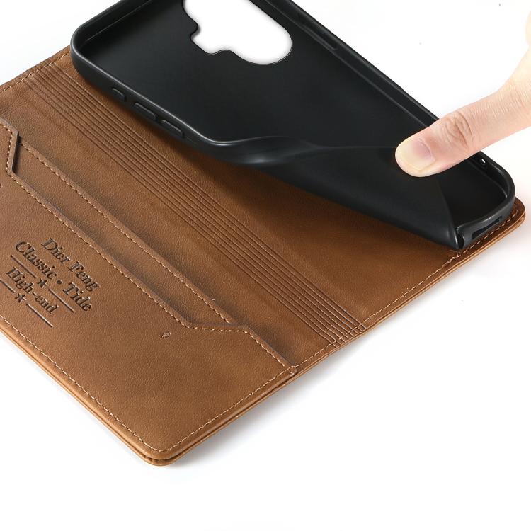For Realme C55 / Narzo N55 Dierfeng Metal Snap Magnetic RFID Vegan Leather Phone Case