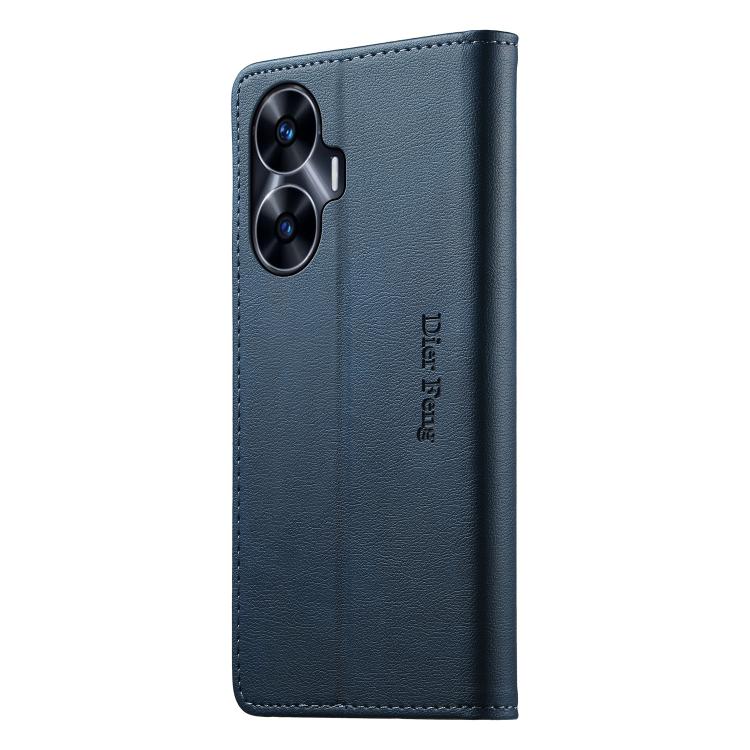 For Realme C55 / Narzo N55 Dierfeng Metal Snap Magnetic RFID Vegan Leather Phone Case