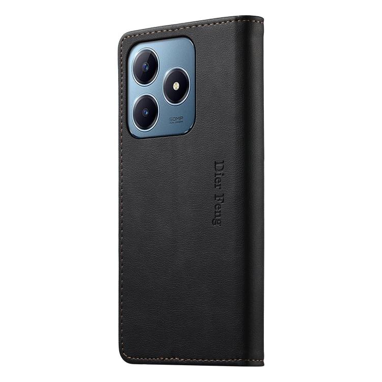 For Realme C63 4G / C61 / C61 India / Note 60 Dierfeng Metal Snap Magnetic RFID Vegan Leather Phone Case
