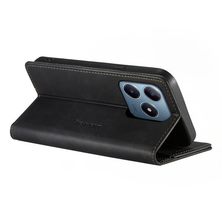 For Realme C63 4G / C61 / C61 India / Note 60 Dierfeng Metal Snap Magnetic RFID Vegan Leather Phone Case