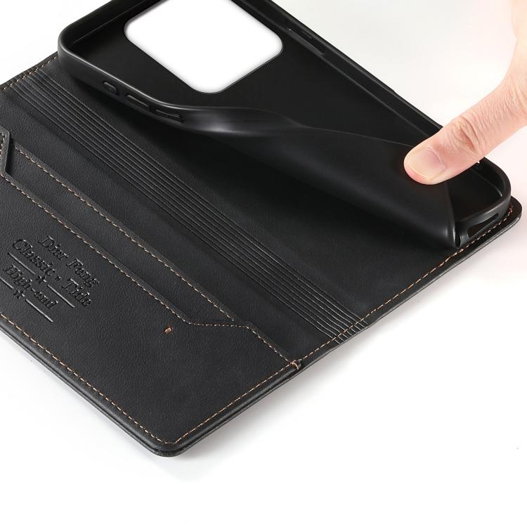 For Realme C63 4G / C61 / C61 India / Note 60 Dierfeng Metal Snap Magnetic RFID Vegan Leather Phone Case