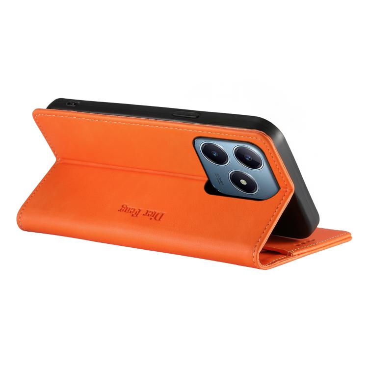 For Realme C63 4G / C61 / C61 India / Note 60 Dierfeng Metal Snap Magnetic RFID Vegan Leather Phone Case