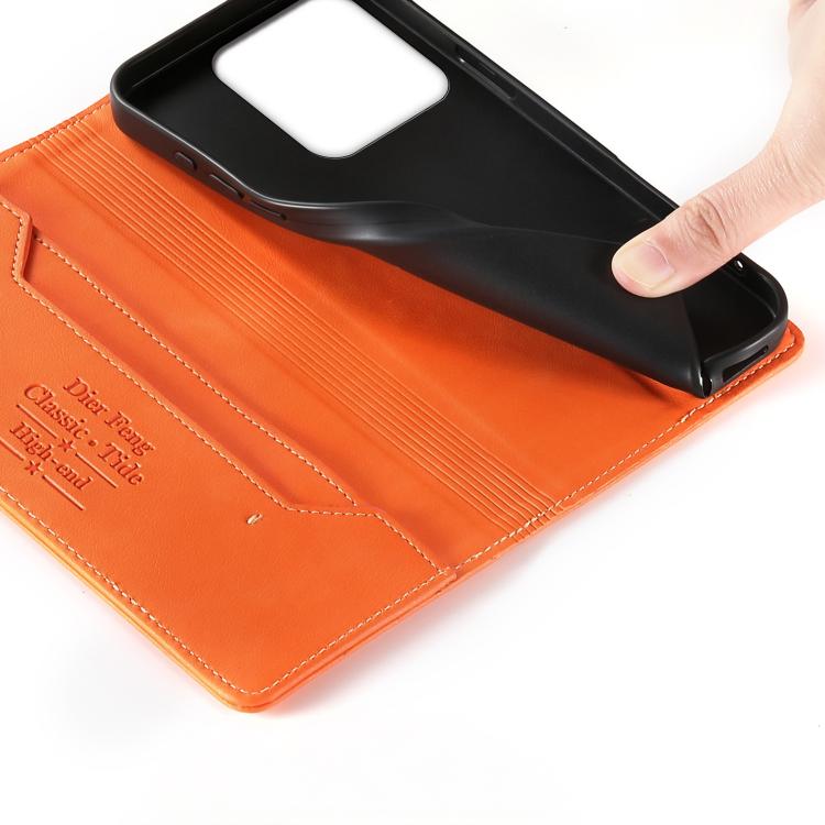 For Realme C63 4G / C61 / C61 India / Note 60 Dierfeng Metal Snap Magnetic RFID Vegan Leather Phone Case