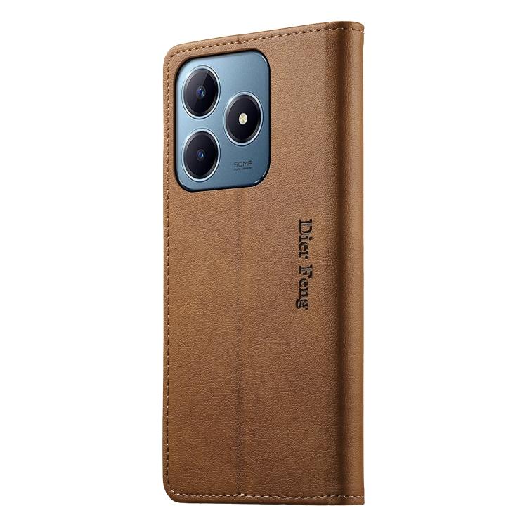 For Realme C63 4G / C61 / C61 India / Note 60 Dierfeng Metal Snap Magnetic RFID Vegan Leather Phone Case