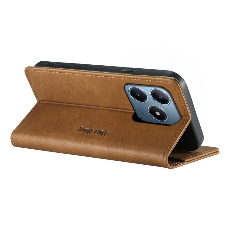 For Realme C63 4G / C61 / C61 India / Note 60 Dierfeng Metal Snap Magnetic RFID Vegan Leather Phone Case
