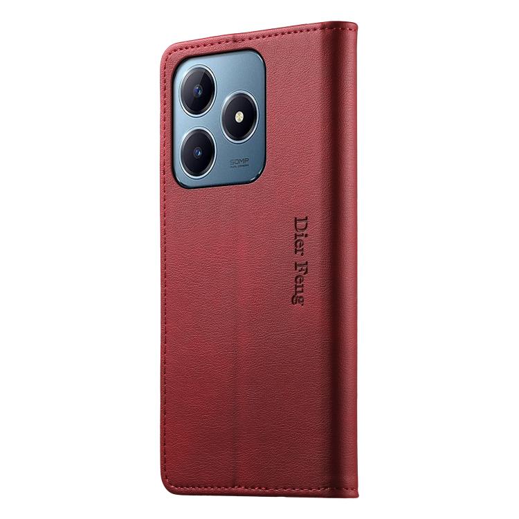 For Realme C63 4G / C61 / C61 India / Note 60 Dierfeng Metal Snap Magnetic RFID Vegan Leather Phone Case