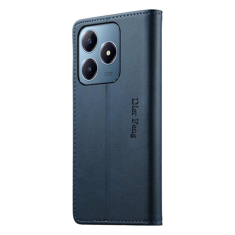 For Realme C63 4G / C61 / C61 India / Note 60 Dierfeng Metal Snap Magnetic RFID Vegan Leather Phone Case