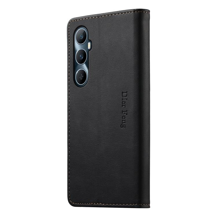 For Realme C65 4G Dierfeng Metal Snap Magnetic RFID Vegan Leather Phone Case