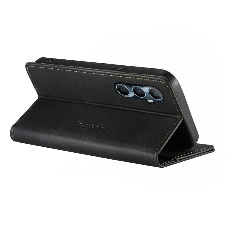 For Realme C65 4G Dierfeng Metal Snap Magnetic RFID Vegan Leather Phone Case