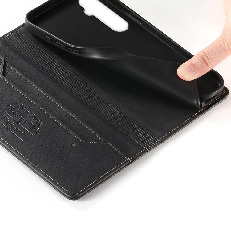 For Realme C65 4G Dierfeng Metal Snap Magnetic RFID Vegan Leather Phone Case