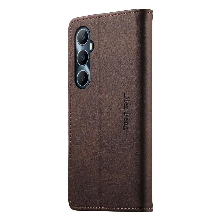 For Realme C65 4G Dierfeng Metal Snap Magnetic RFID Vegan Leather Phone Case