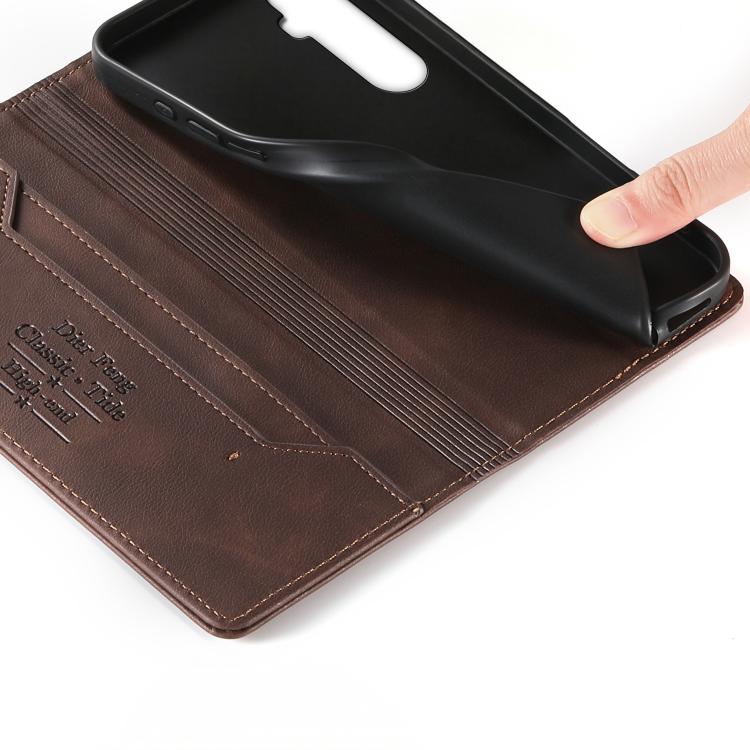 For Realme C65 4G Dierfeng Metal Snap Magnetic RFID Vegan Leather Phone Case