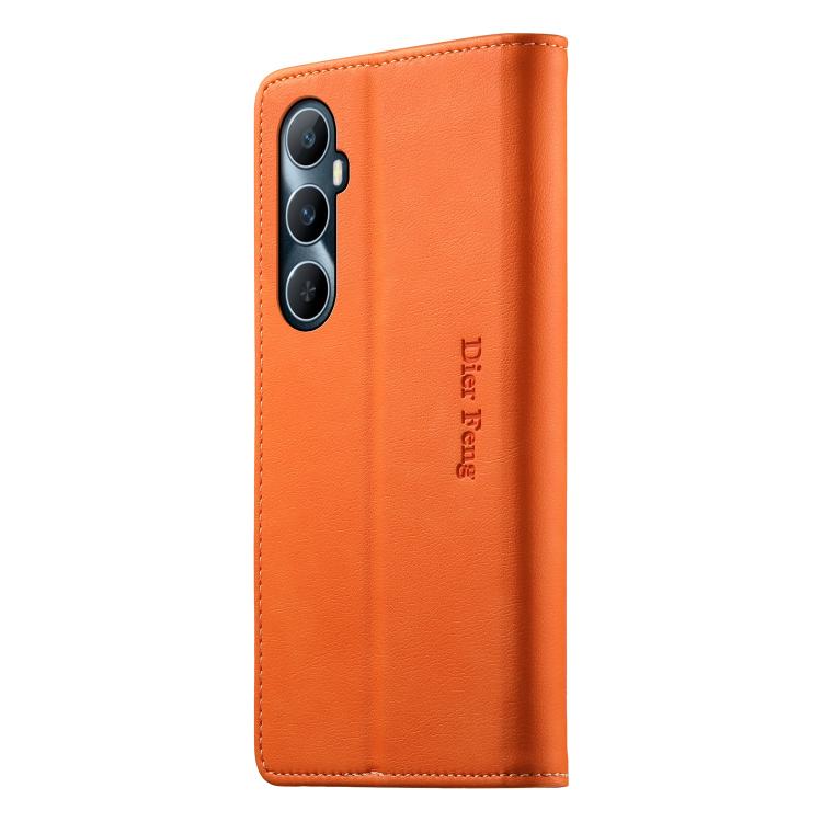For Realme C65 4G Dierfeng Metal Snap Magnetic RFID Vegan Leather Phone Case