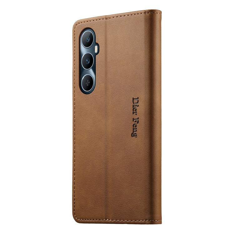 For Realme C65 4G Dierfeng Metal Snap Magnetic RFID Vegan Leather Phone Case