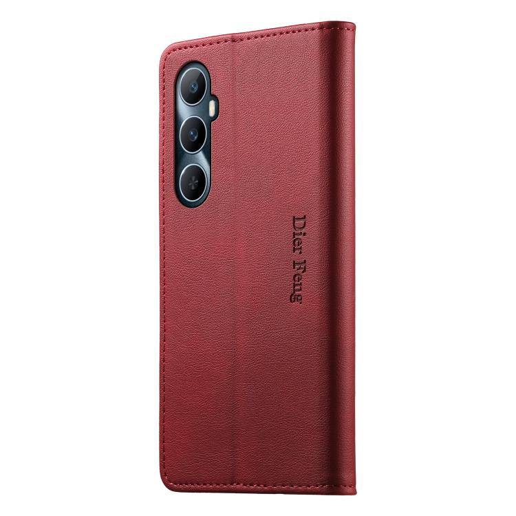 For Realme C65 4G Dierfeng Metal Snap Magnetic RFID Vegan Leather Phone Case