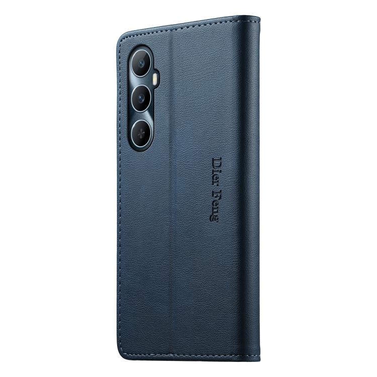 For Realme C65 4G Dierfeng Metal Snap Magnetic RFID Vegan Leather Phone Case