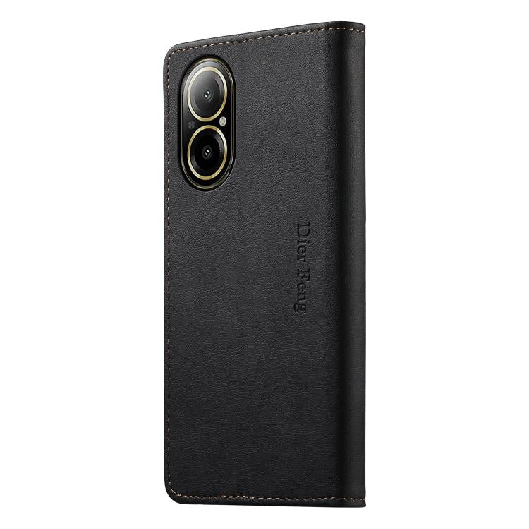 For Realme C67 4G / Realme 12 Lite Dierfeng Metal Snap Magnetic RFID Vegan Leather Phone Case