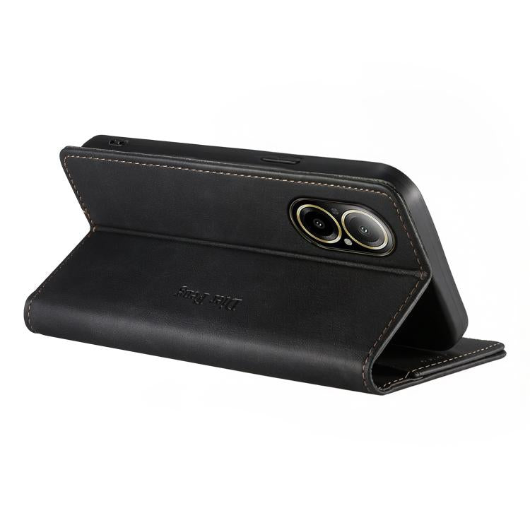 For Realme C67 4G / Realme 12 Lite Dierfeng Metal Snap Magnetic RFID Vegan Leather Phone Case