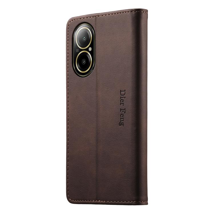 For Realme C67 4G / Realme 12 Lite Dierfeng Metal Snap Magnetic RFID Vegan Leather Phone Case
