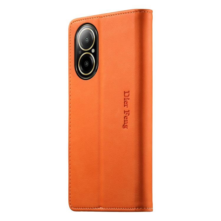 For Realme C67 4G / Realme 12 Lite Dierfeng Metal Snap Magnetic RFID Vegan Leather Phone Case