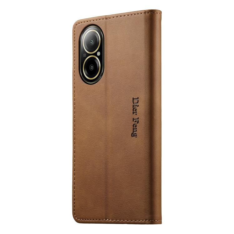 For Realme C67 4G / Realme 12 Lite Dierfeng Metal Snap Magnetic RFID Vegan Leather Phone Case