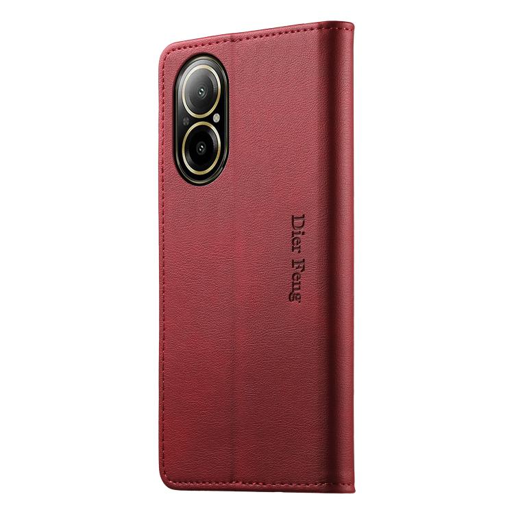 For Realme C67 4G / Realme 12 Lite Dierfeng Metal Snap Magnetic RFID Vegan Leather Phone Case