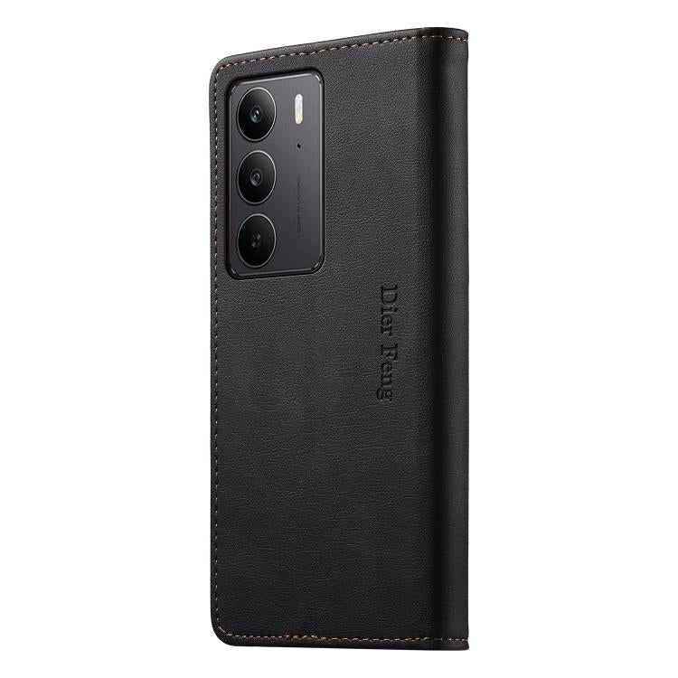 For Realme C75 4G / Realme 14x Dierfeng Metal Snap Magnetic RFID Vegan Leather Phone Case