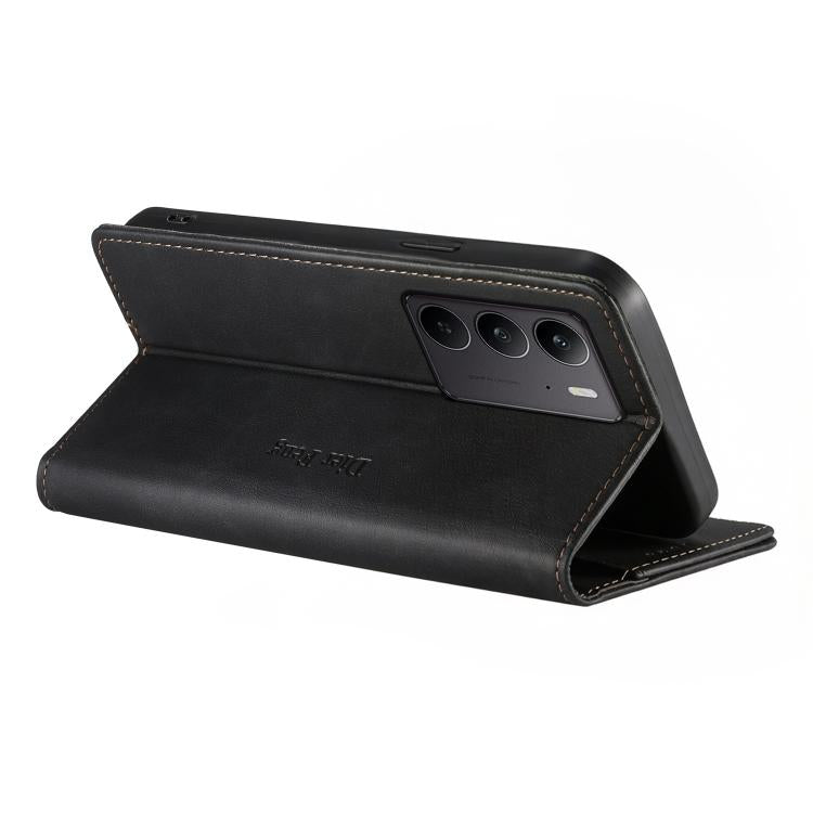 For Realme C75 4G / Realme 14x Dierfeng Metal Snap Magnetic RFID Vegan Leather Phone Case