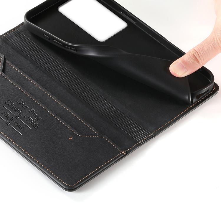 For Realme C75 4G / Realme 14x Dierfeng Metal Snap Magnetic RFID Vegan Leather Phone Case