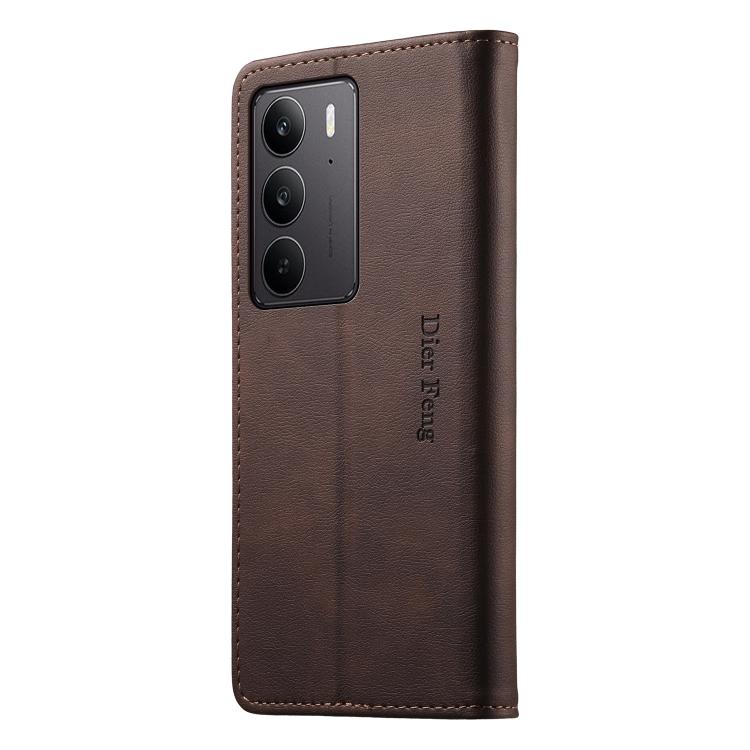 For Realme C75 4G / Realme 14x Dierfeng Metal Snap Magnetic RFID Vegan Leather Phone Case