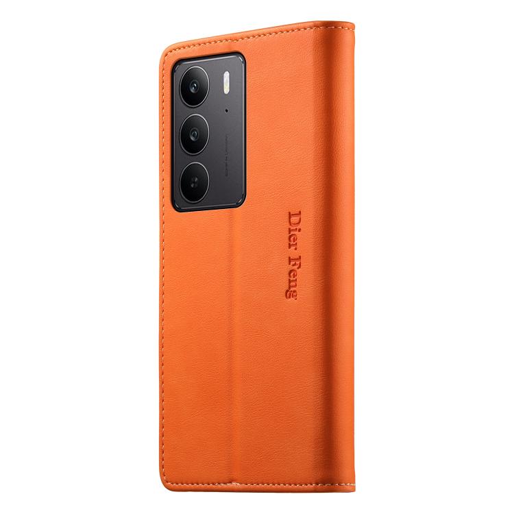 For Realme C75 4G / Realme 14x Dierfeng Metal Snap Magnetic RFID Vegan Leather Phone Case