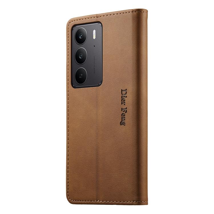 For Realme C75 4G / Realme 14x Dierfeng Metal Snap Magnetic RFID Vegan Leather Phone Case