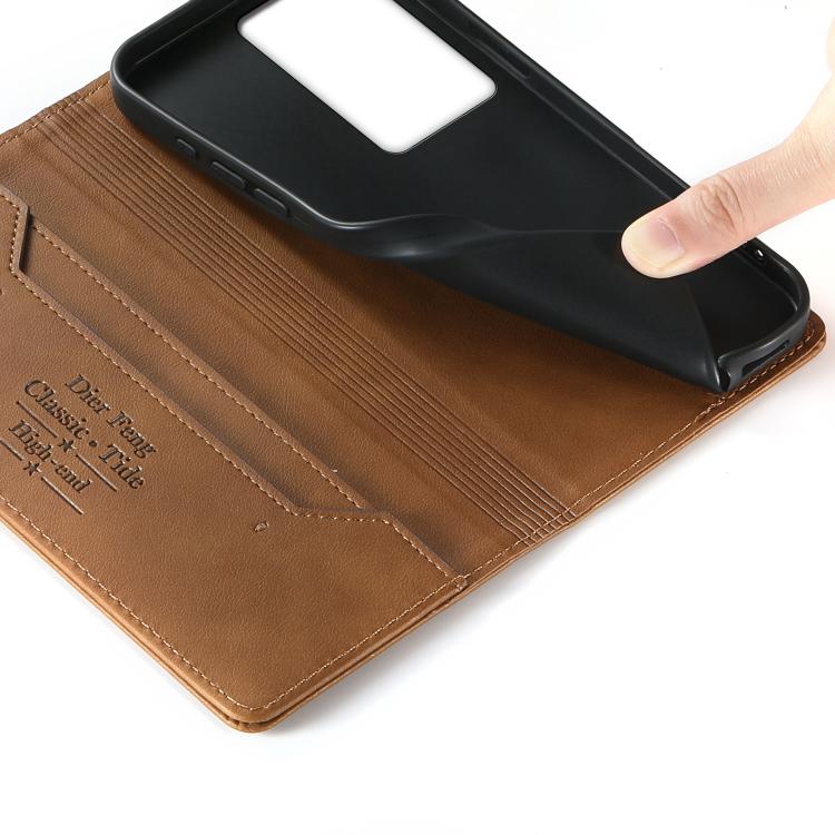 For Realme C75 4G / Realme 14x Dierfeng Metal Snap Magnetic RFID Vegan Leather Phone Case