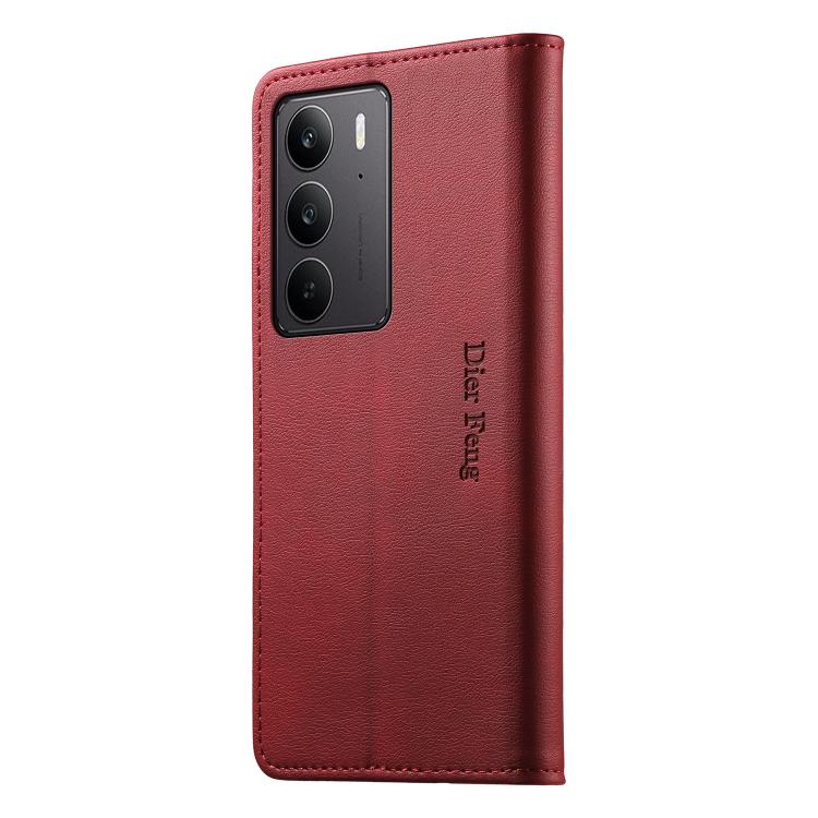 For Realme C75 4G / Realme 14x Dierfeng Metal Snap Magnetic RFID Vegan Leather Phone Case