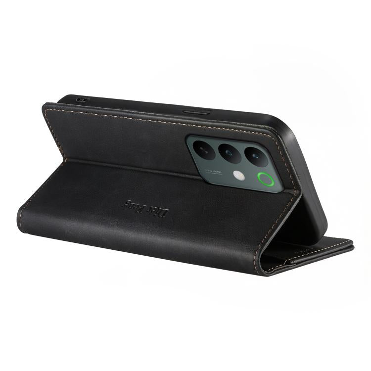 For Realme C85 5G / C83 5G / 15x 5G India Dierfeng Metal Snap Magnetic RFID Vegan Leather Phone Case