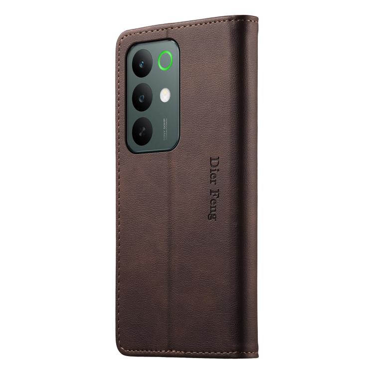 For Realme C85 5G / C83 5G / 15x 5G India Dierfeng Metal Snap Magnetic RFID Vegan Leather Phone Case