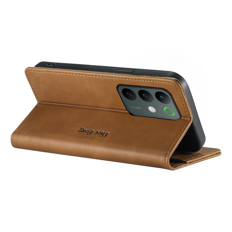 For Realme C85 5G / C83 5G / 15x 5G India Dierfeng Metal Snap Magnetic RFID Vegan Leather Phone Case