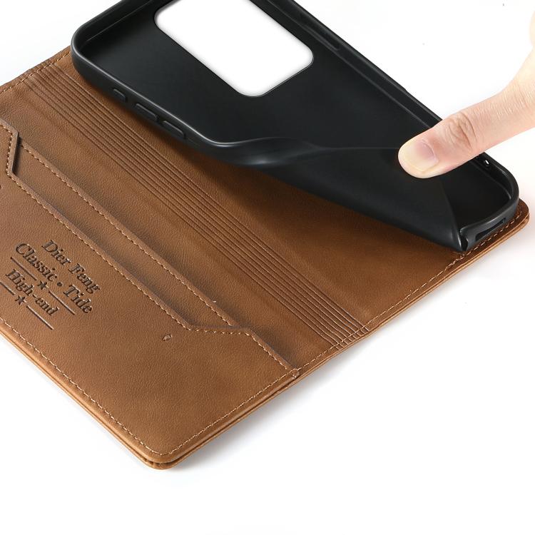 For Realme C85 5G / C83 5G / 15x 5G India Dierfeng Metal Snap Magnetic RFID Vegan Leather Phone Case